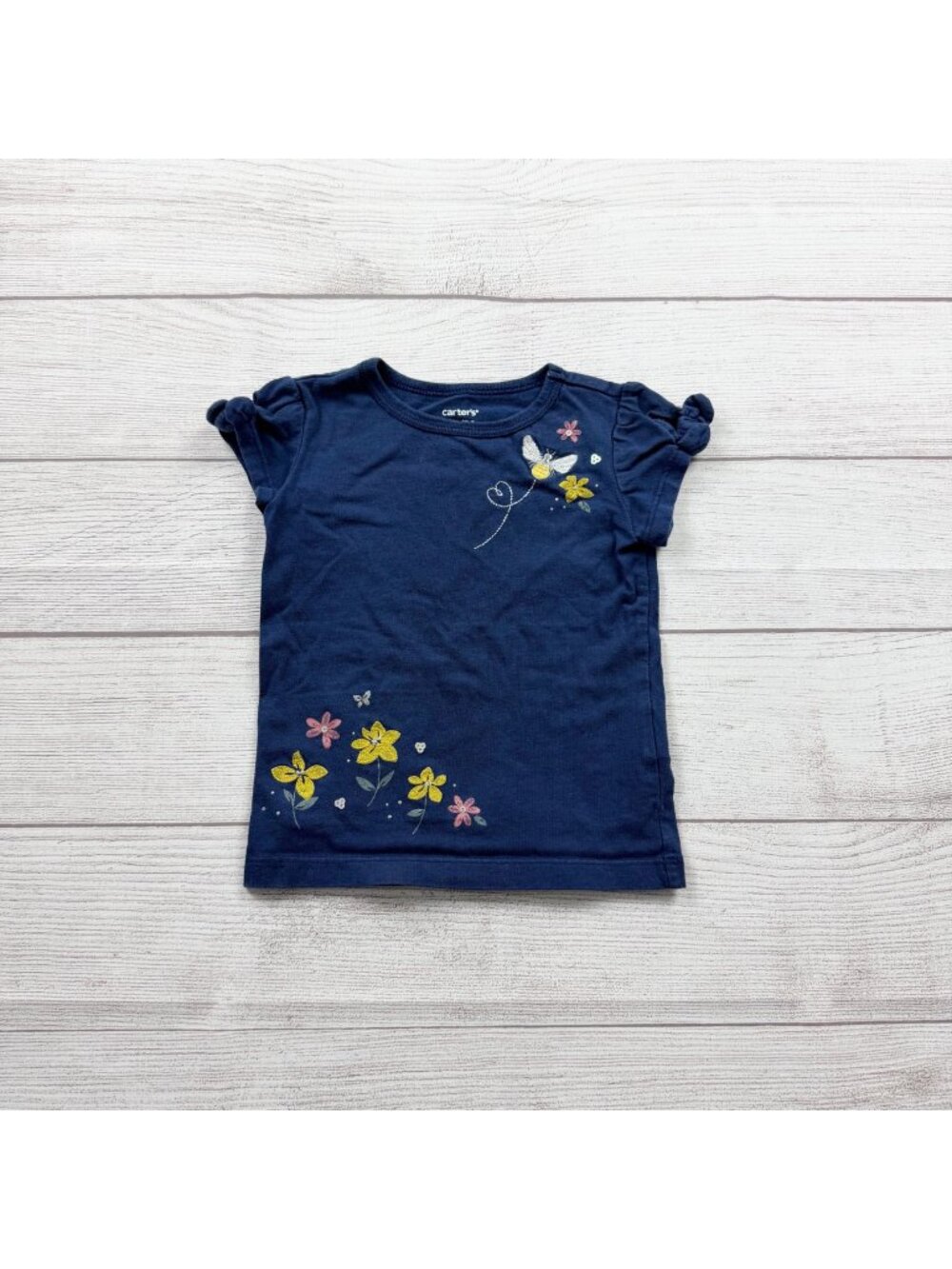 Carters’s Toddler Girls Navy Blue T-Shirt Floral Butterfly Embroidered 2T